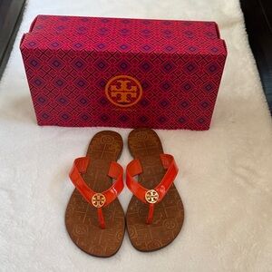 Tory Burch Vibrant Orange Patent Leather Thora Thong Sandal Size Size 7